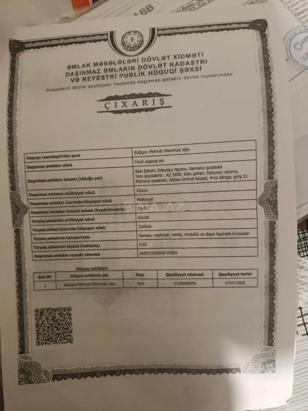 Satılır 2 otaqlı həyət evi 19.4 m²