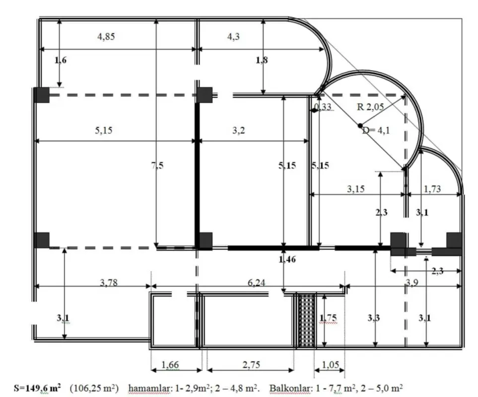 Satılır 3 otaqlı mənzil 150 m²