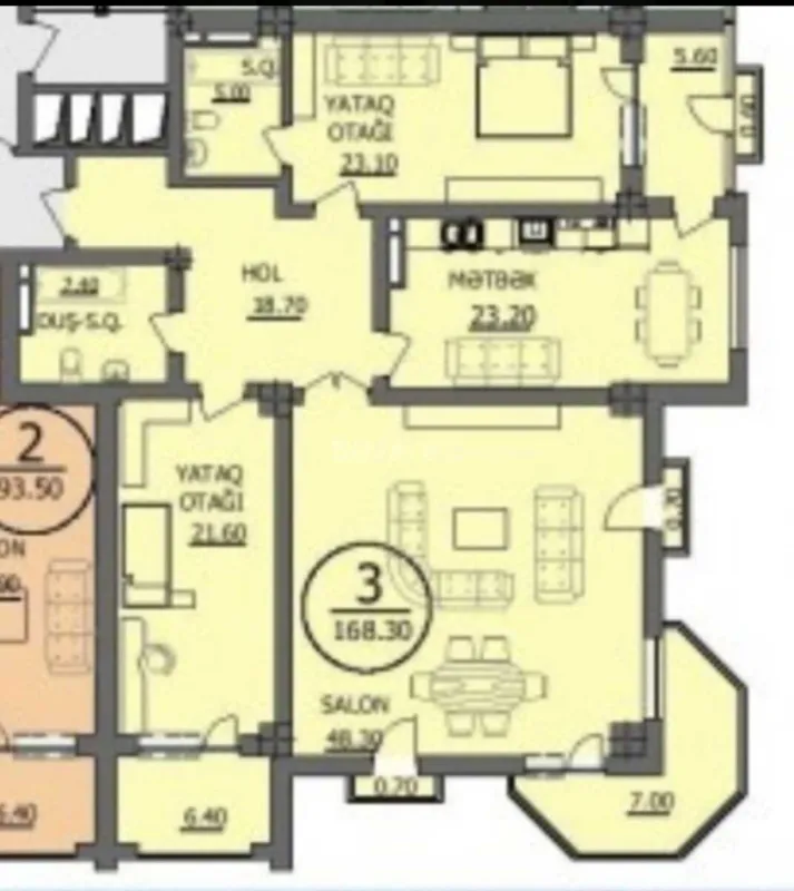 Satılır 3 otaqlı mənzil 168.3 m²