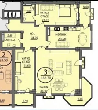 Satılır 3 otaqlı mənzil 168.3 m²