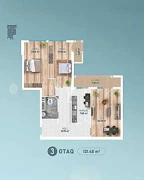 Satılır 3 otaqlı mənzil 122 m²