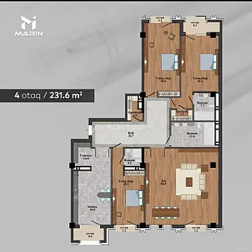 Satılır 4 otaqlı mənzil 231 m²