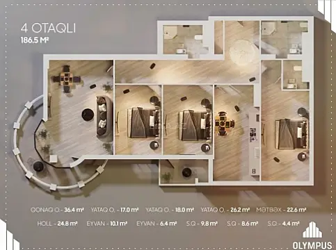 Satılır 4 otaqlı mənzil 186.5 m²