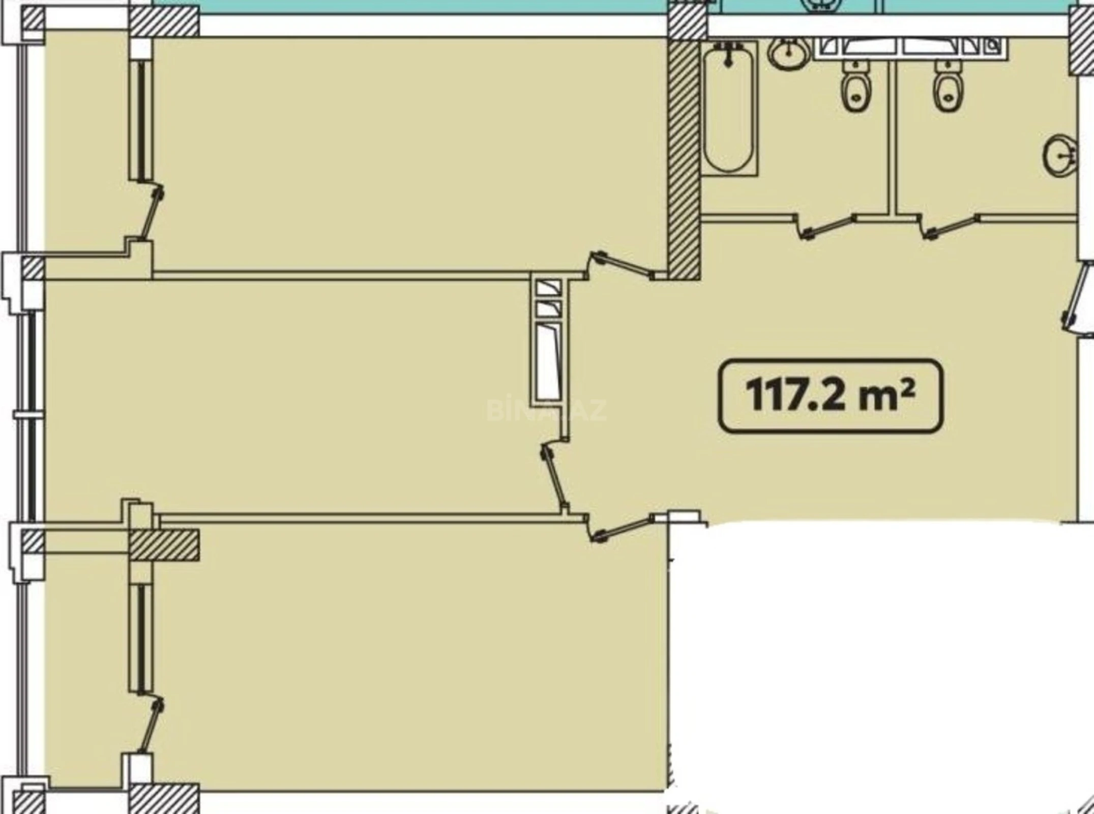 Satılır 2 otaqlı mənzil 118 m²