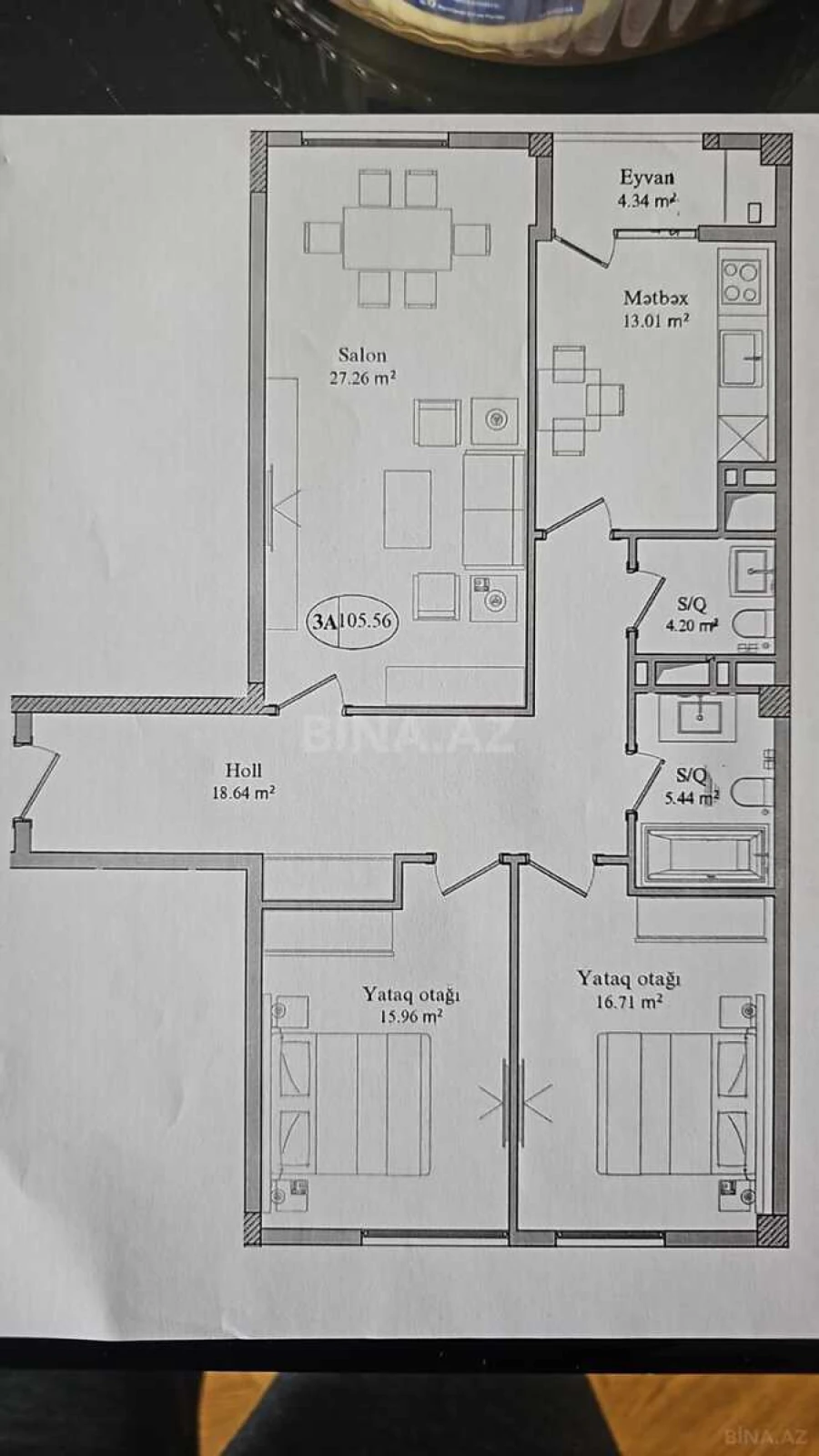 Satılır 2 otaqlı mənzil 106 m²