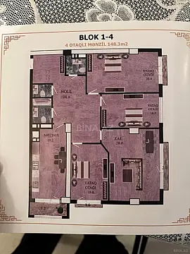 Satılır 4 otaqlı mənzil 149 m²