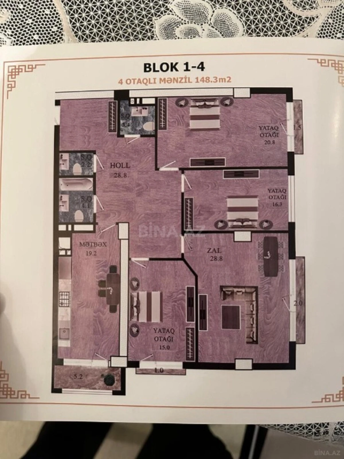 Satılır 4 otaqlı mənzil 149 m²