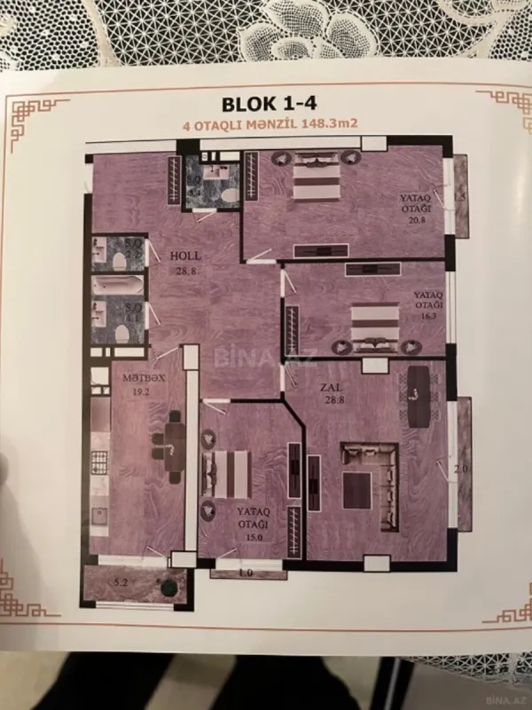 Satılır 4 otaqlı mənzil 149 m²