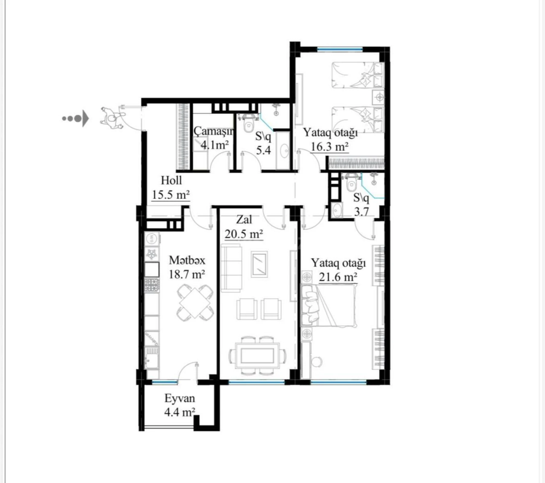 Satılır 3 otaqlı mənzil 116 m²
