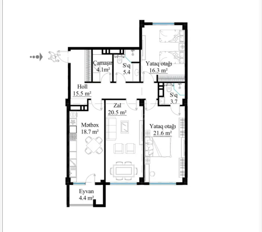 Satılır 3 otaqlı mənzil 116 m²