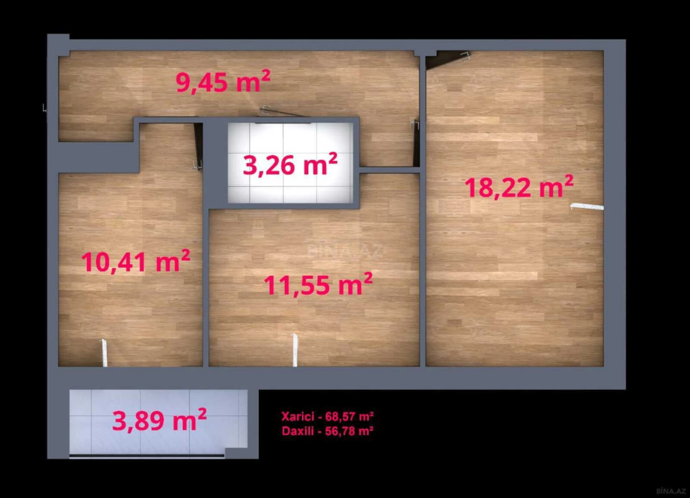 Satılır 2 otaqlı mənzil 60 m²