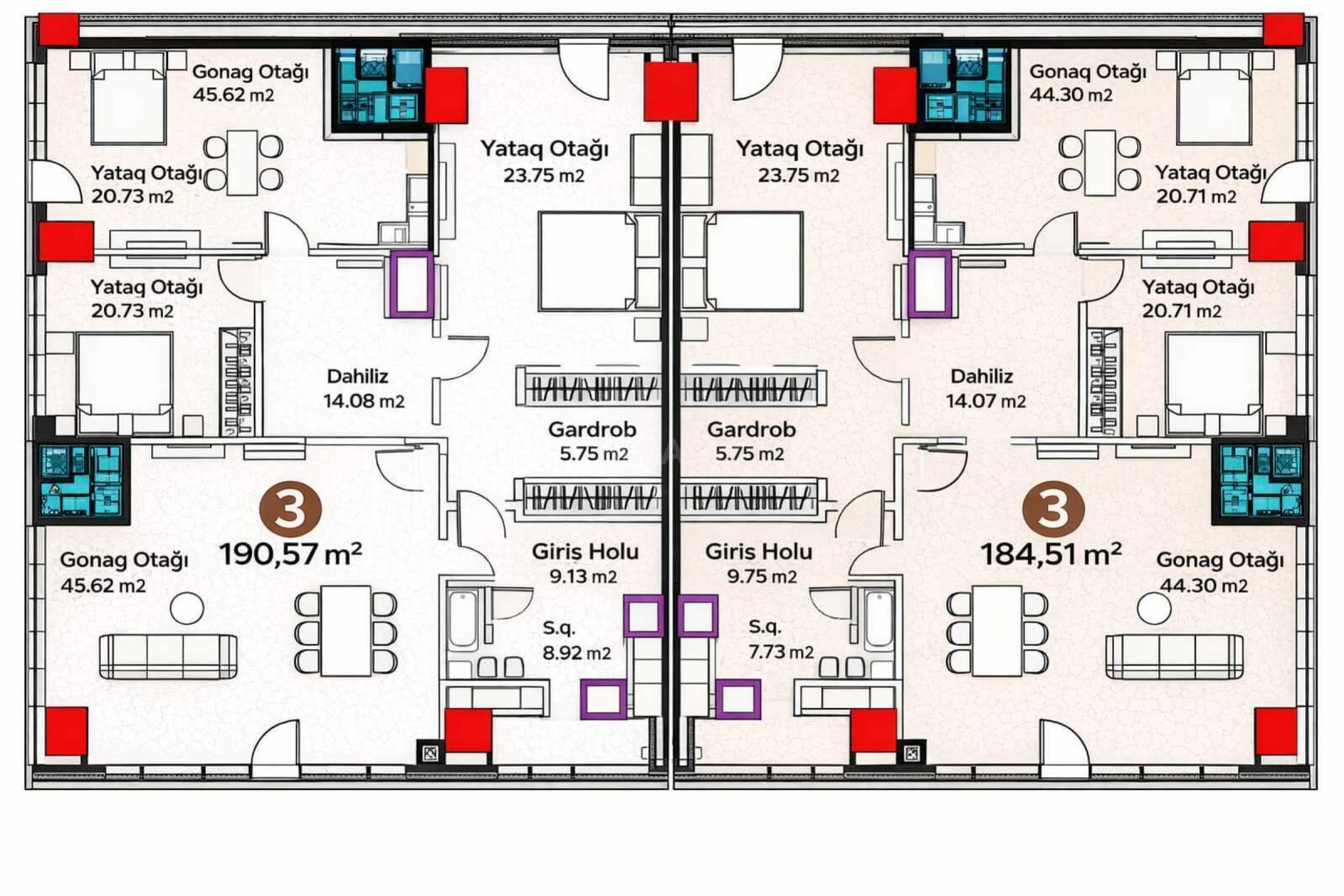 Satılır 3 otaqlı mənzil 190.7 m²