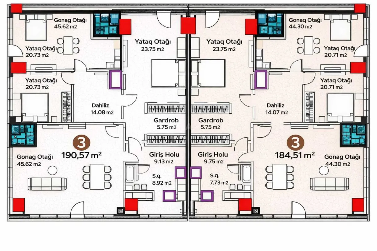 Satılır 3 otaqlı mənzil 190.7 m²