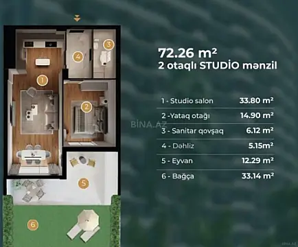 Satılır 2 otaqlı mənzil 80 m²