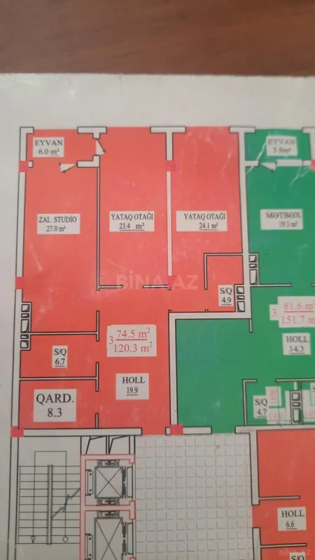 Satılır 3 otaqlı mənzil 120 m²