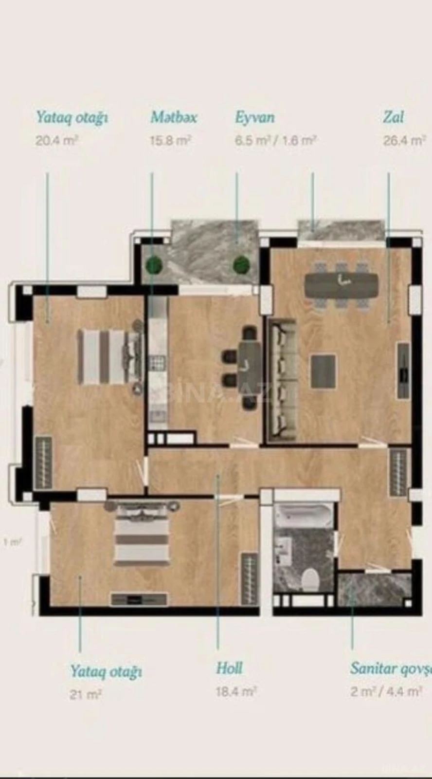 Satılır 3 otaqlı mənzil 118 m²