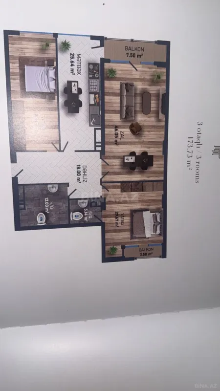 Satılır 3 otaqlı mənzil 174 m²