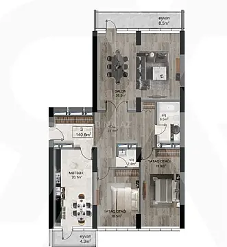Satılır 3 otaqlı mənzil 140.6 m²