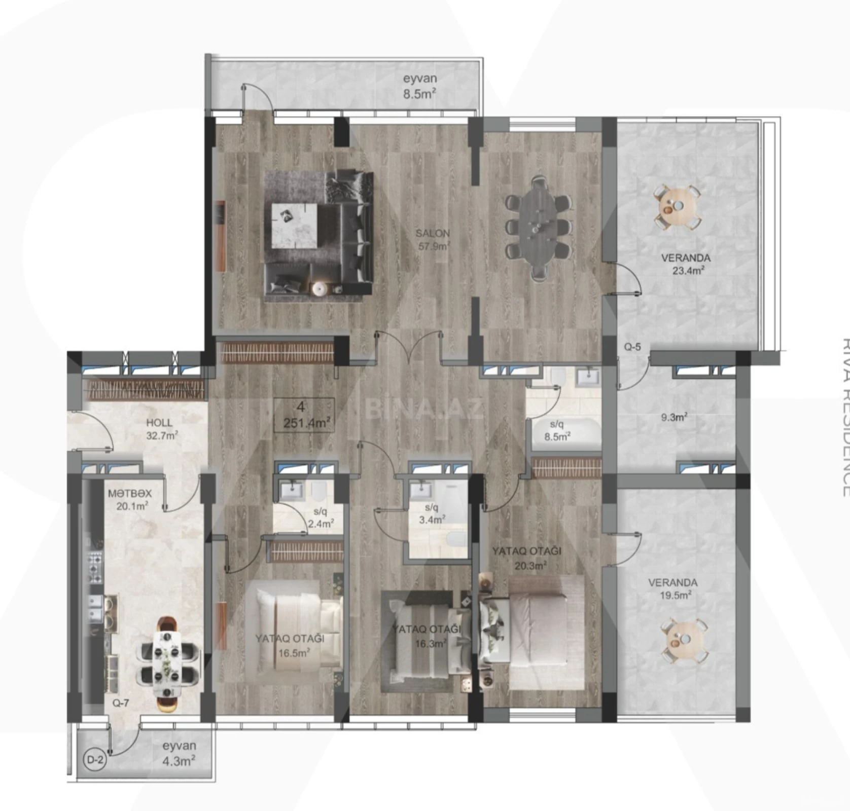 Satılır 4 otaqlı mənzil 251.4 m²