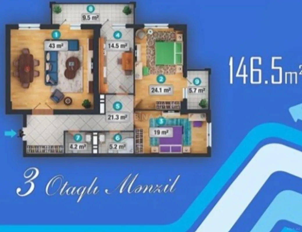 Satılır 3 otaqlı mənzil 146 m²