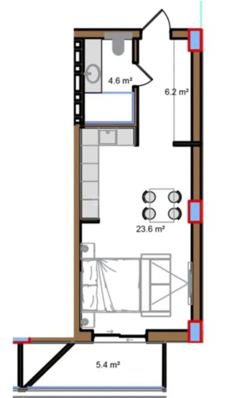 Satılır 1 otaqlı mənzil 49.9 m²