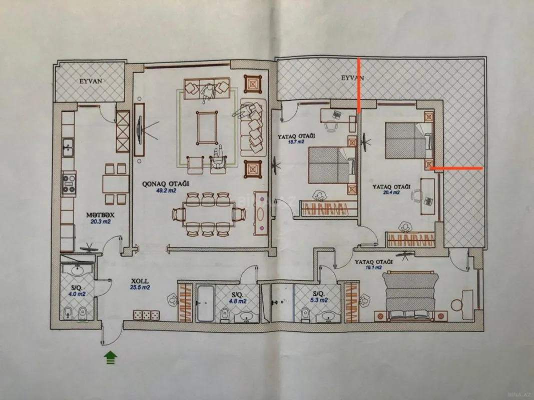 Satılır 4 otaqlı mənzil 200 m²