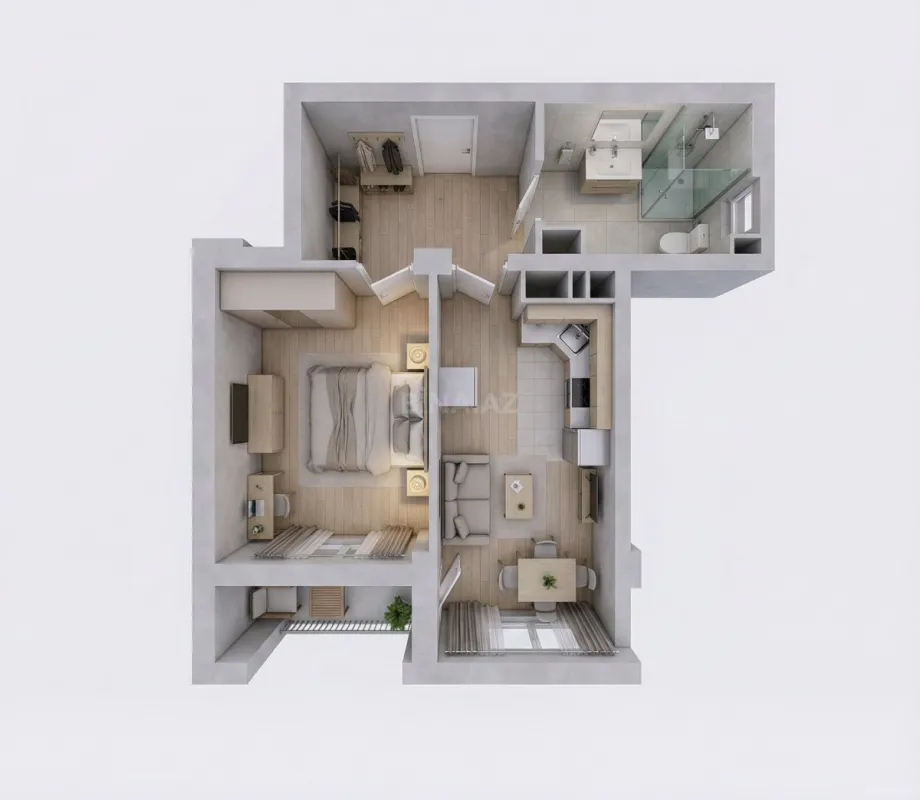 Satılır 1 otaqlı mənzil 56 m²