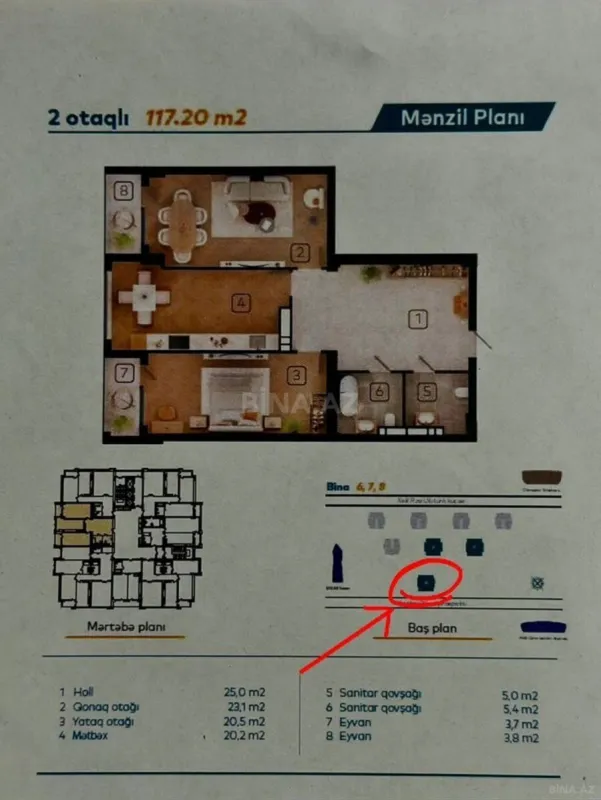 Satılır 2 otaqlı mənzil 117.2 m²