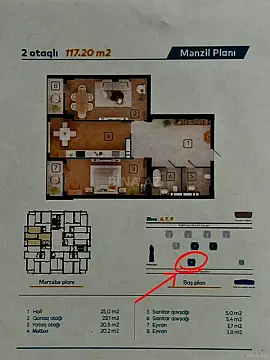 Satılır 2 otaqlı mənzil 117.2 m²