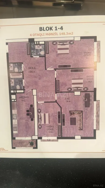 Satılır 4 otaqlı mənzil 149 m²