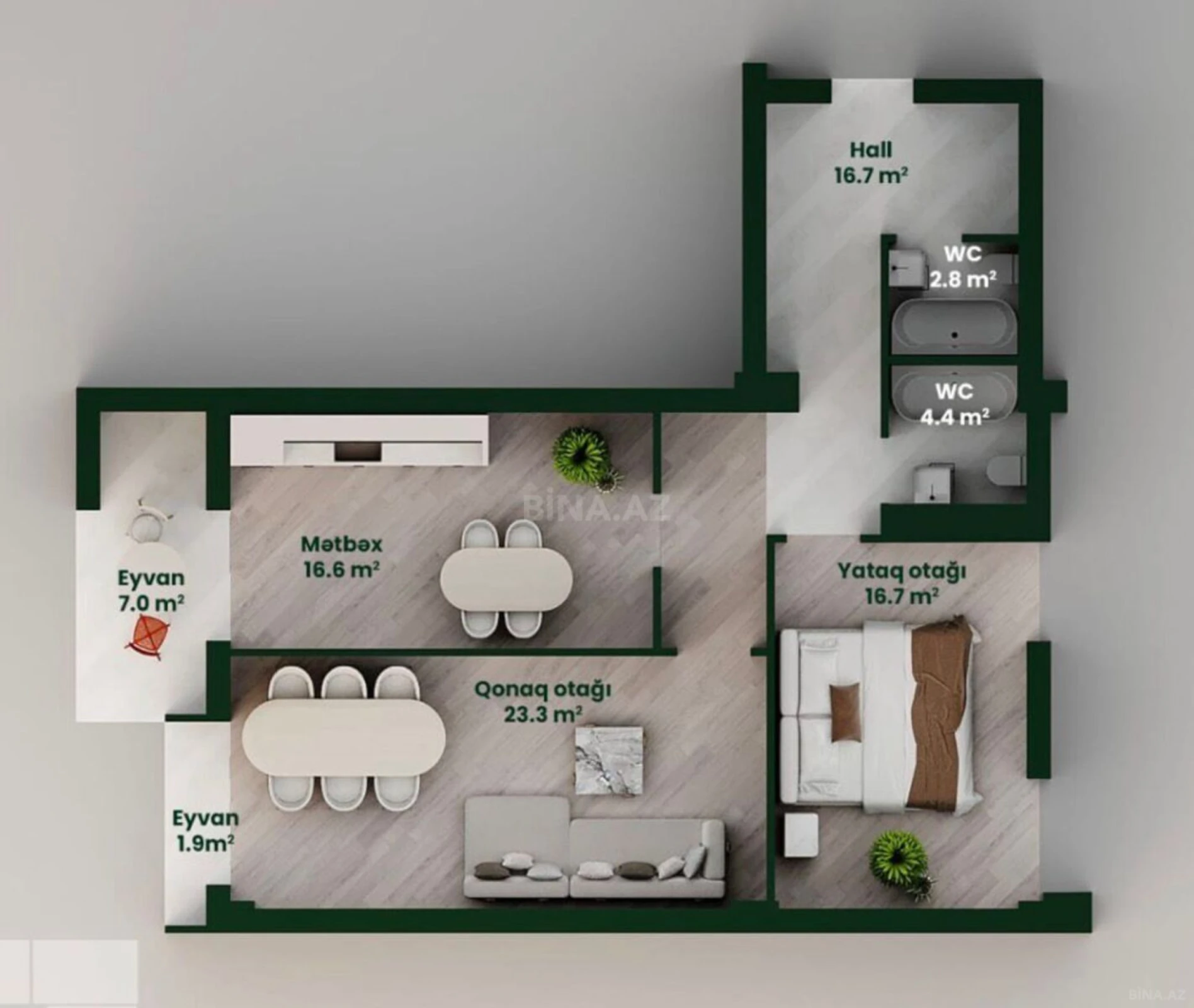 Satılır 2 otaqlı mənzil 89.4 m²