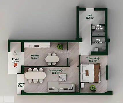 Satılır 2 otaqlı mənzil 89.4 m²