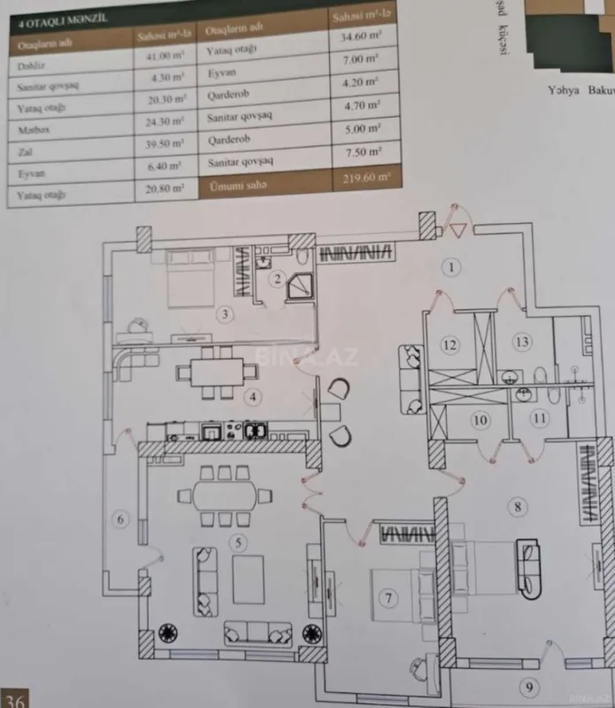 Satılır 4 otaqlı mənzil 219.5 m²