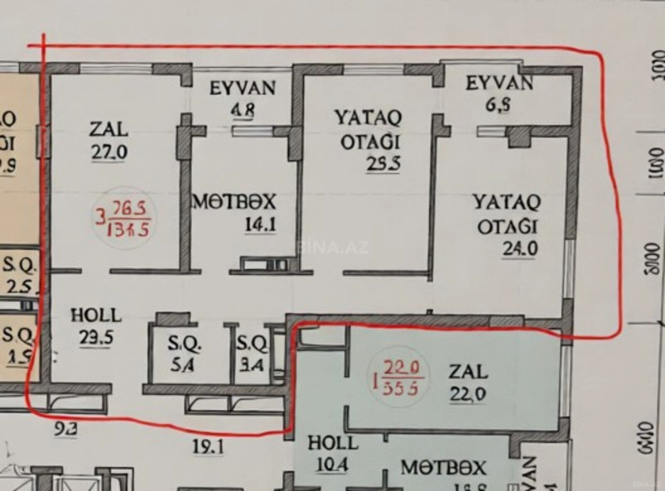 Satılır 3 otaqlı mənzil 135 m²