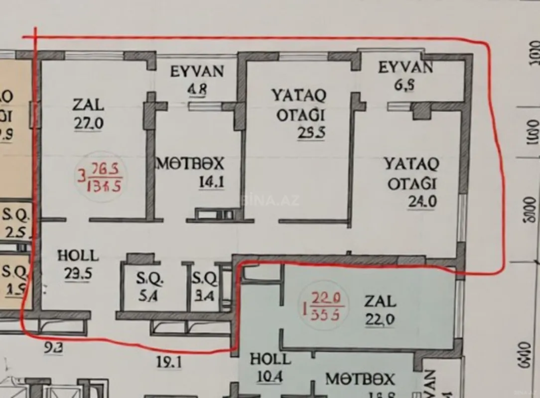 Satılır 3 otaqlı mənzil 135 m²