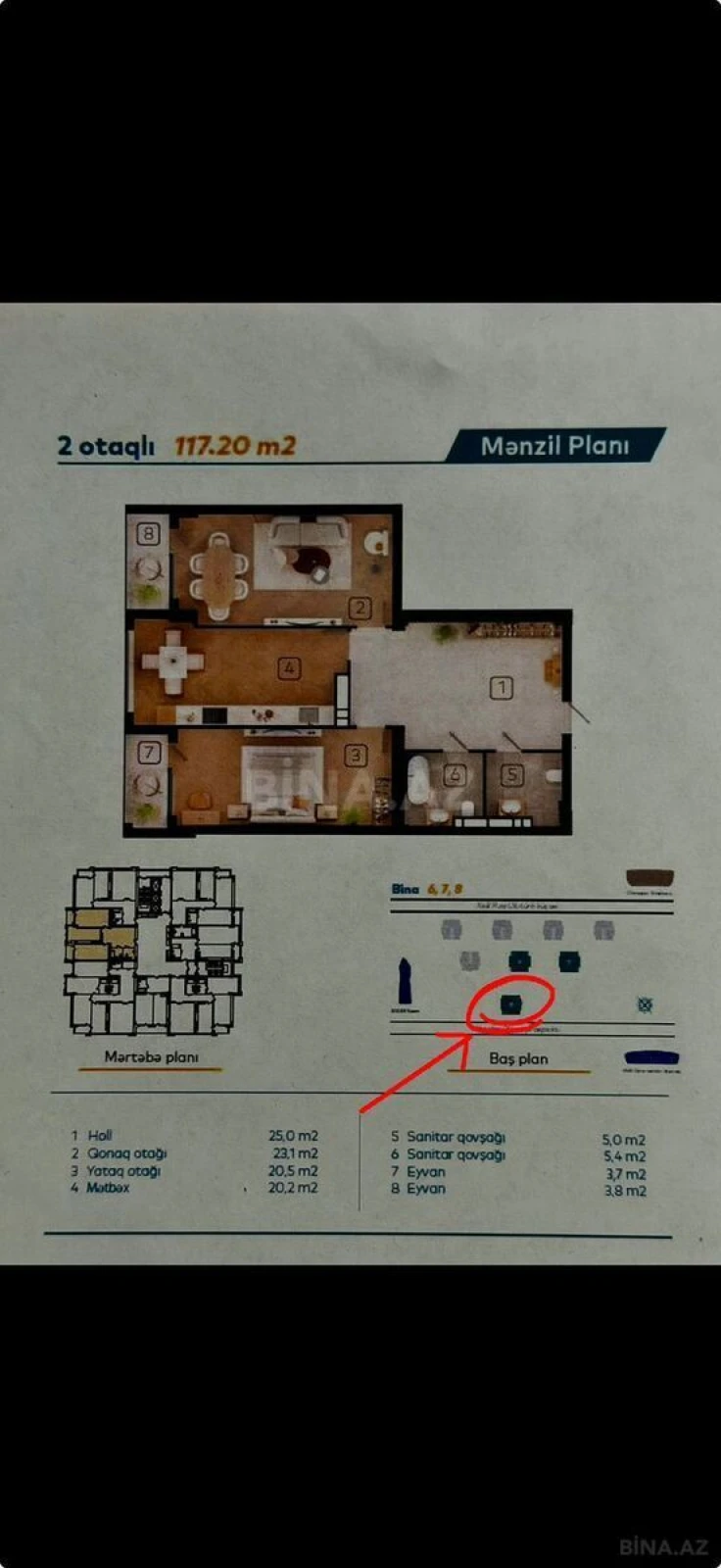 Satılır 3 otaqlı mənzil 118 m²