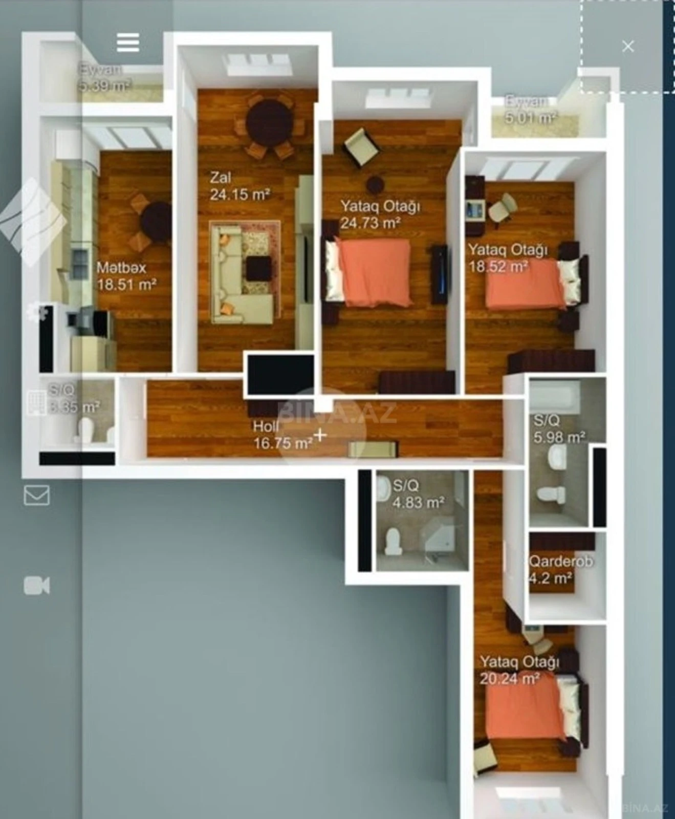 Satılır 4 otaqlı mənzil 155 m²