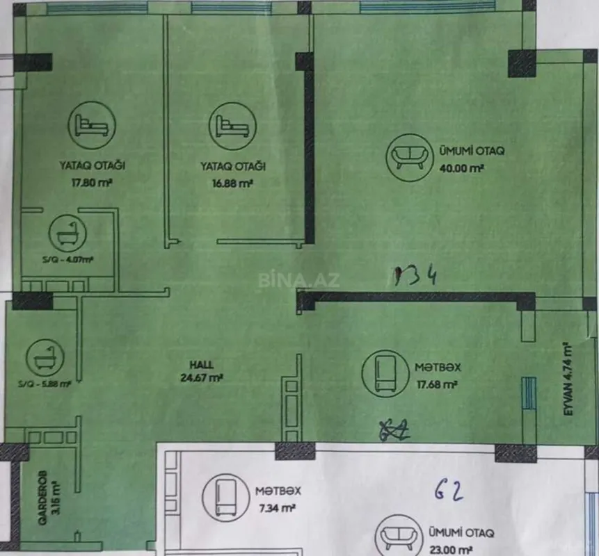 Satılır 3 otaqlı mənzil 135 m²