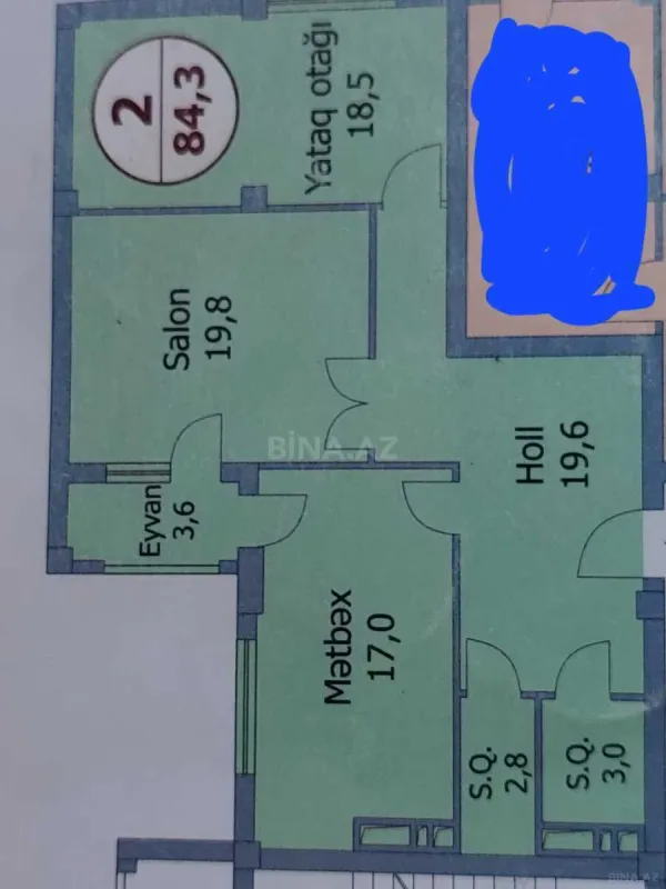 Satılır 2 otaqlı mənzil 84 m²