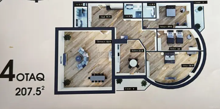 Satılır 4 otaqlı mənzil 208 m²