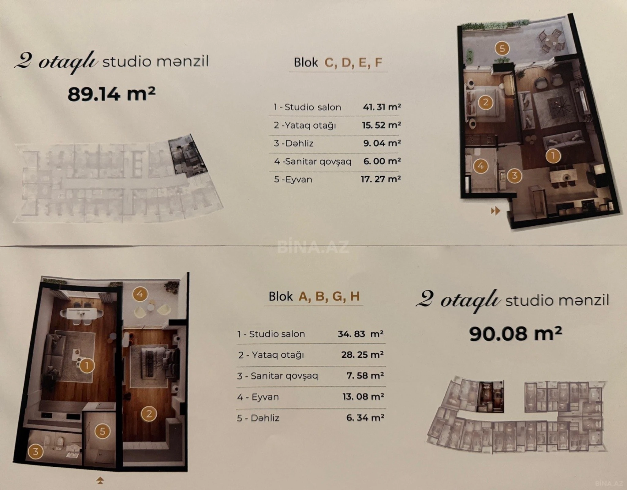 Satılır 2 otaqlı mənzil 89 m²