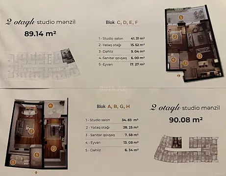 Satılır 2 otaqlı mənzil 89 m²