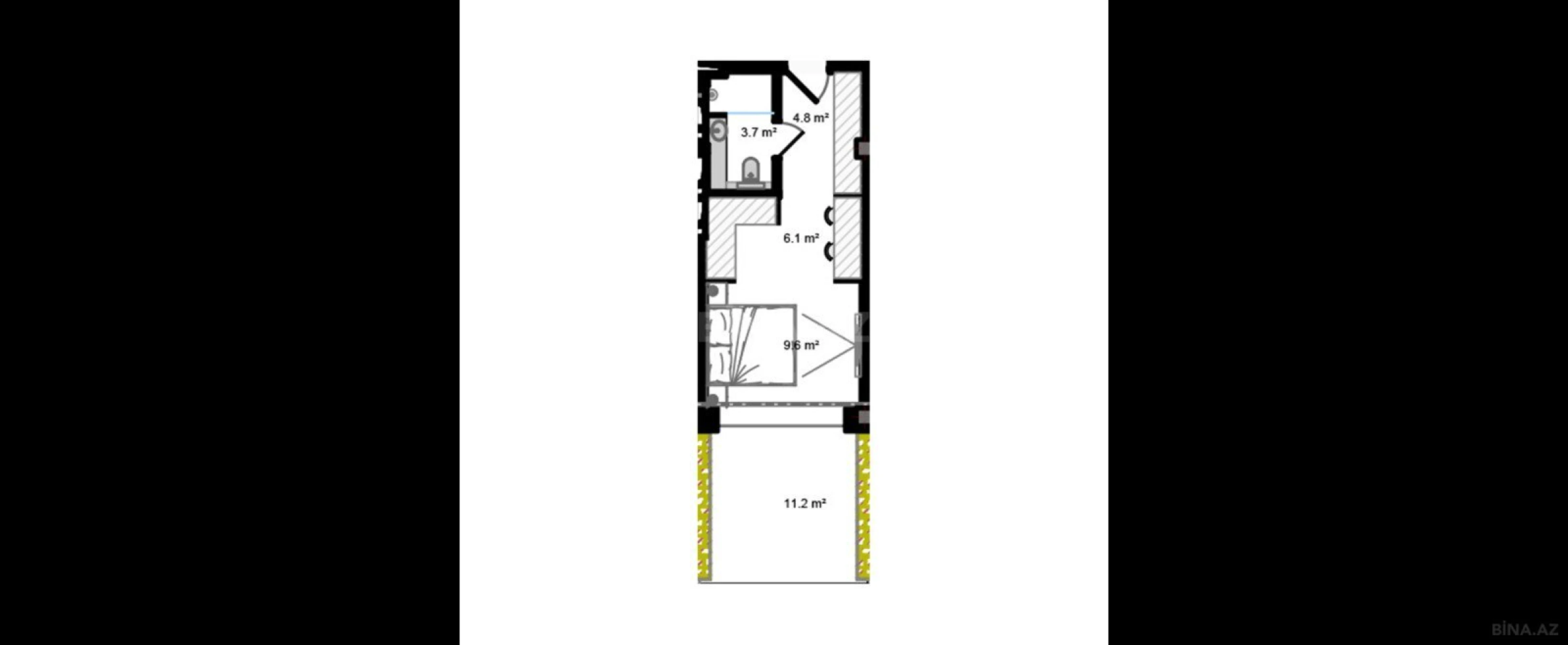 Satılır 1 otaqlı mənzil 43.9 m²