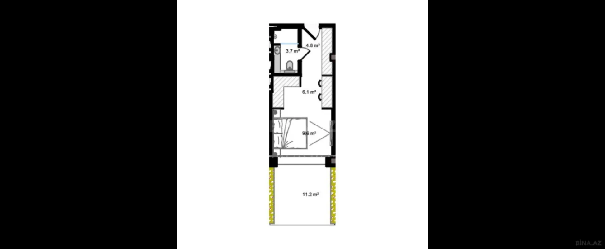 Satılır 1 otaqlı mənzil 43.9 m²