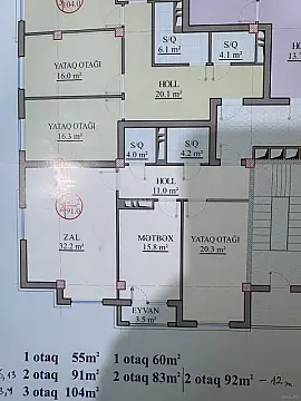 Satılır 2 otaqlı mənzil 91 m²