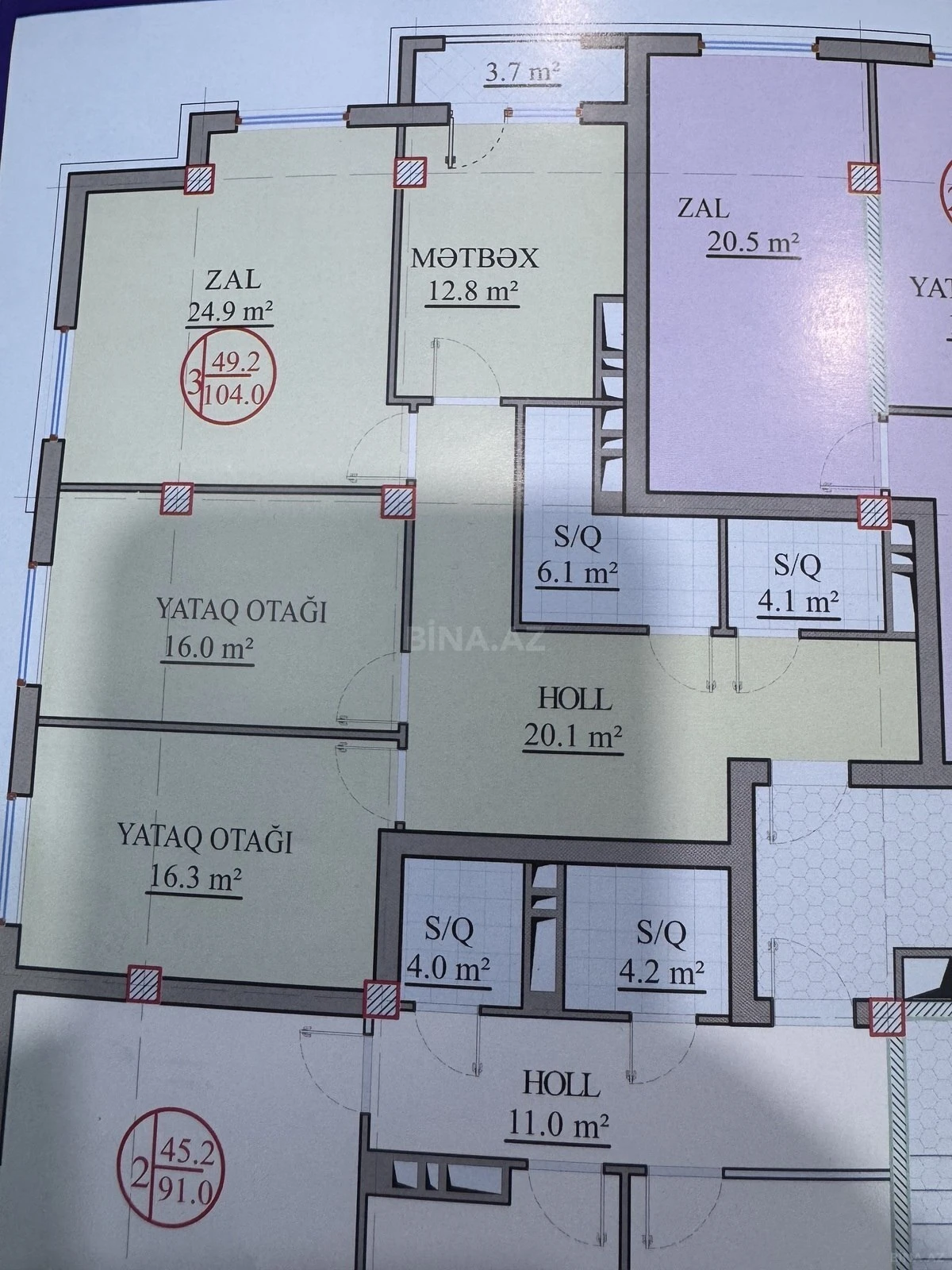 Satılır 3 otaqlı mənzil 104 m²