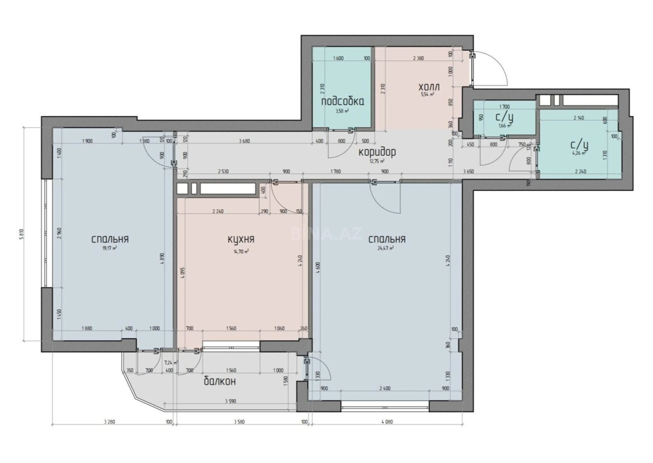 Kirayə verilir 2 otaqlı mənzil 93 m²