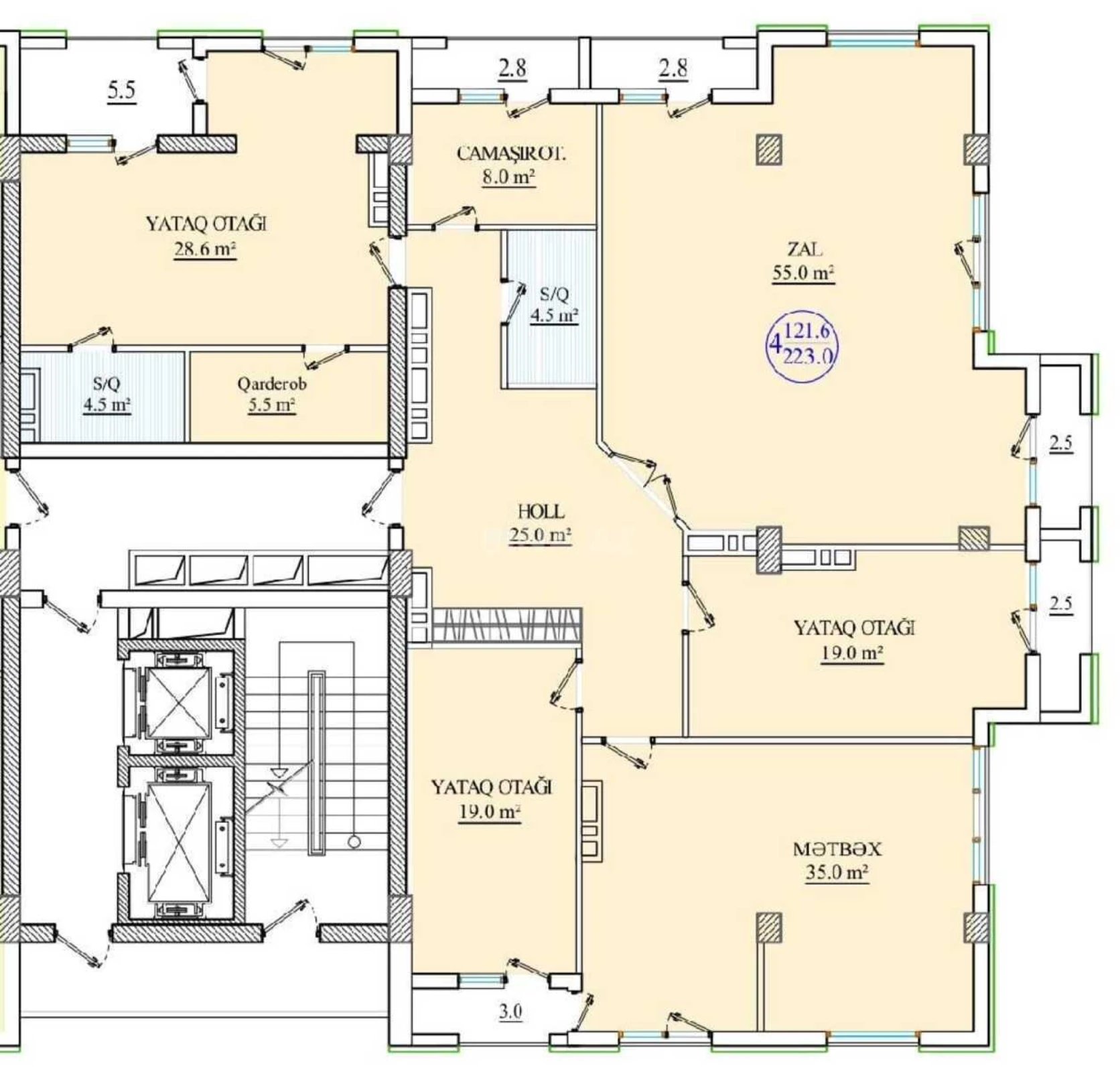 Satılır 4 otaqlı mənzil 223 m²