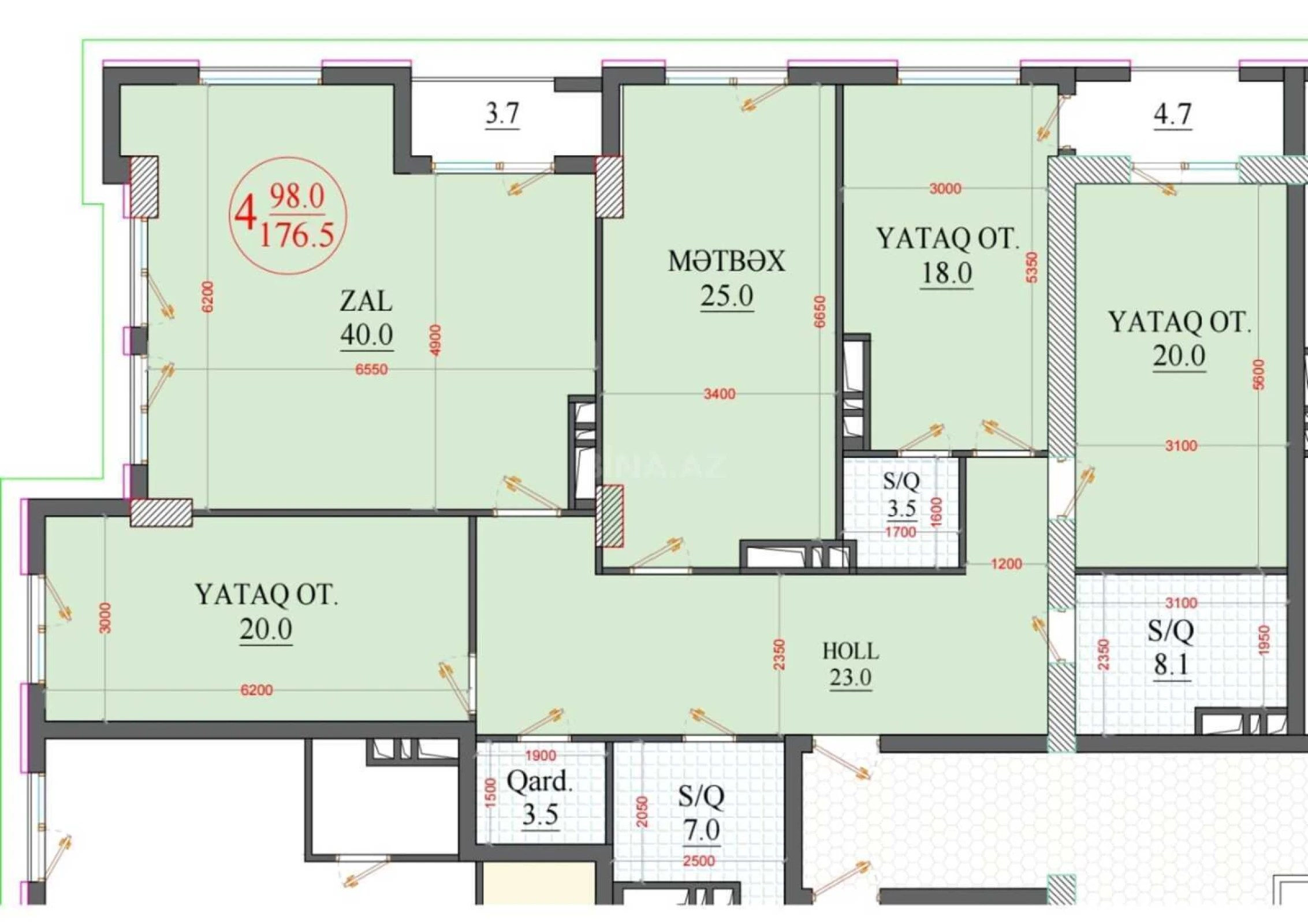 Satılır 4 otaqlı mənzil 177 m²