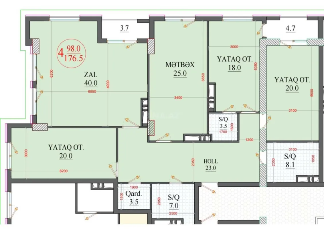 Satılır 4 otaqlı mənzil 177 m²
